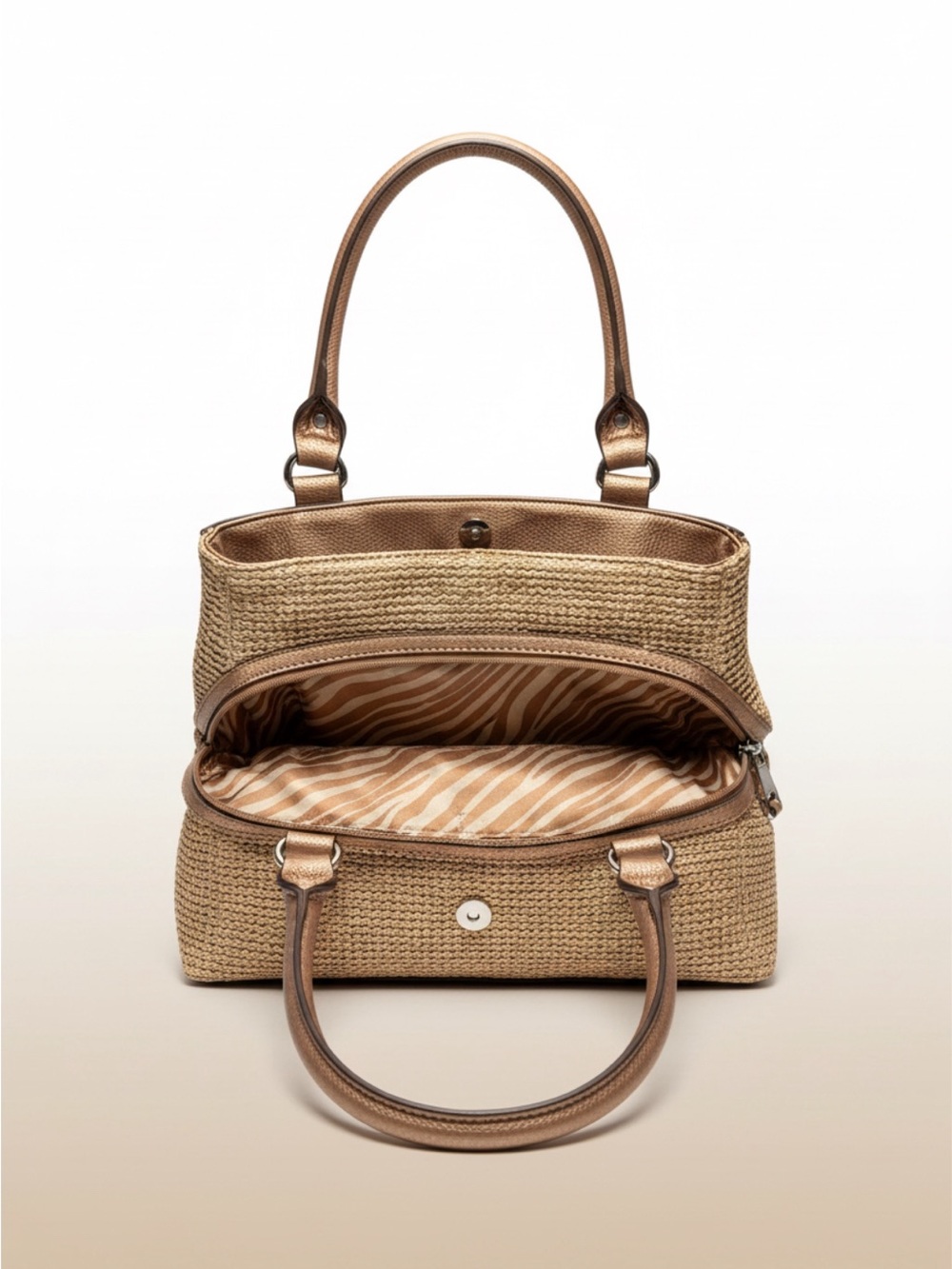 Dana Buchman Gold Woven Satchel Handbag Metallic Top Handle Purse - Picture 6 of 11